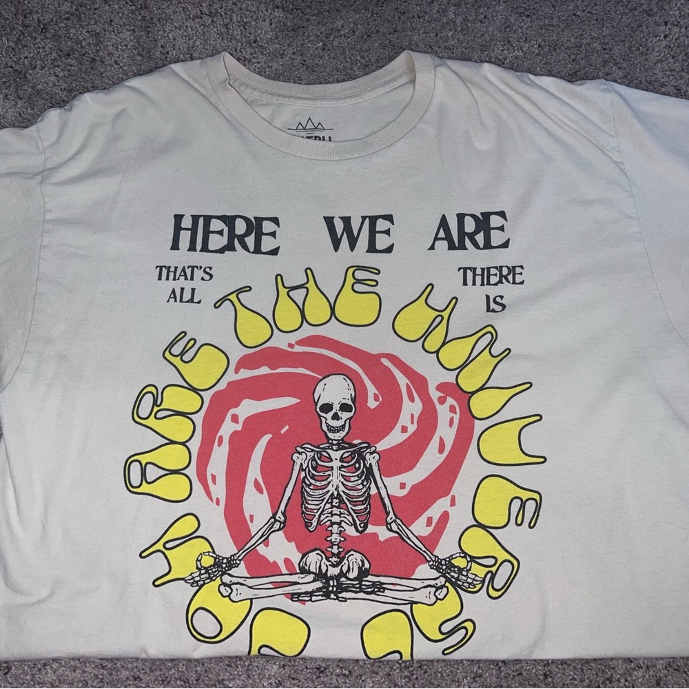 White Graphic Tee with Skeleton Design